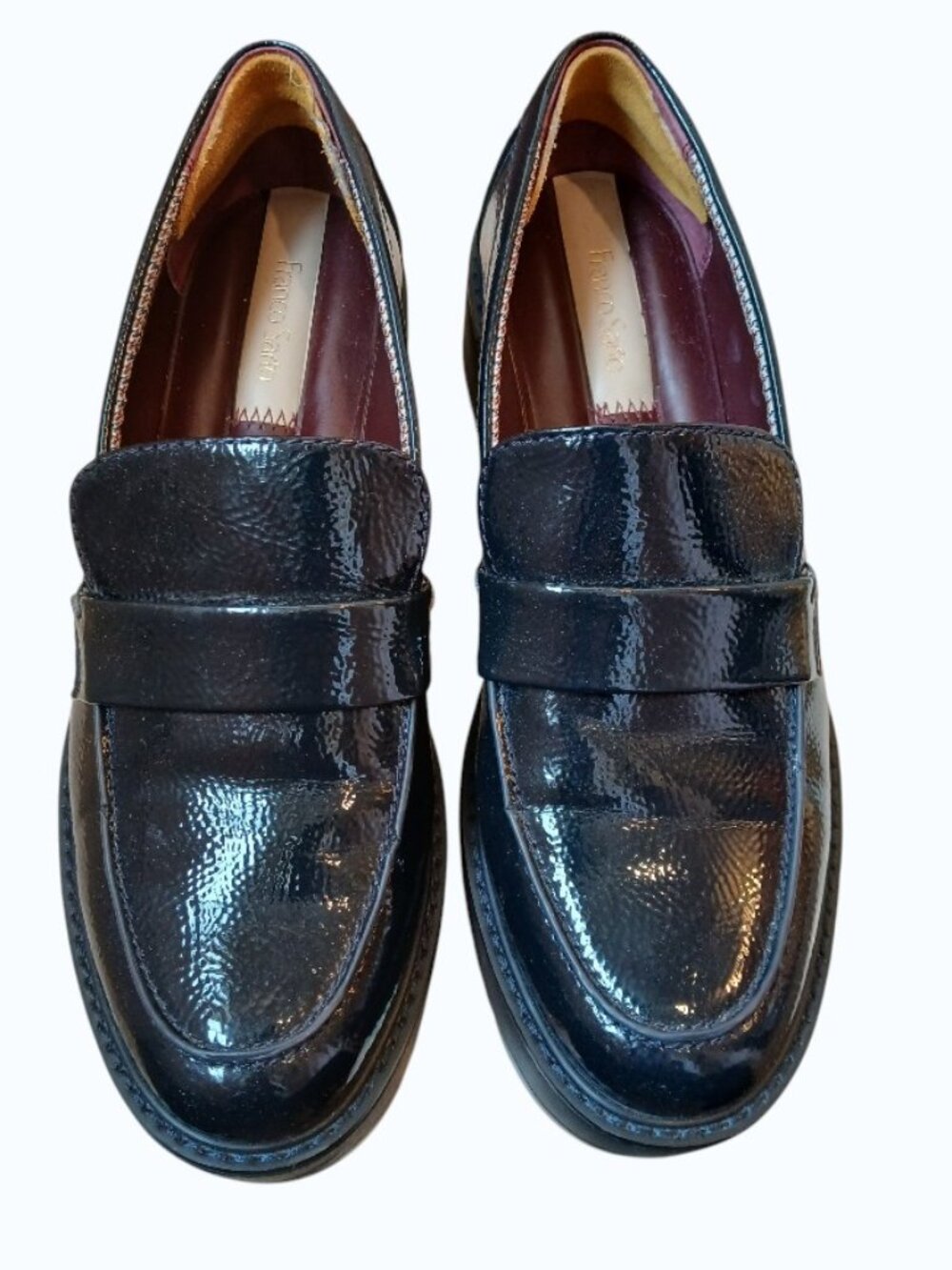 FRANCO SARTO Navy Blue Patent Leather Platform Loafers - Picture 2 of 12